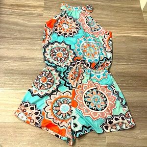 Paisley High Neck Shorts Romper